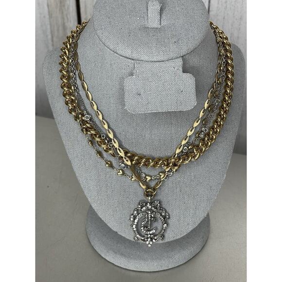 Juicy Couture Gold & Silver Tone Layered Necklace Rhinestone Y2K Chunky - Picture 1 of 5